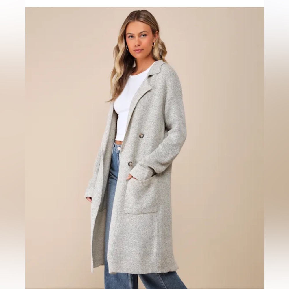 Lulu's Cream Open-Front Long Knit Cardigan - Picture 3 of 10